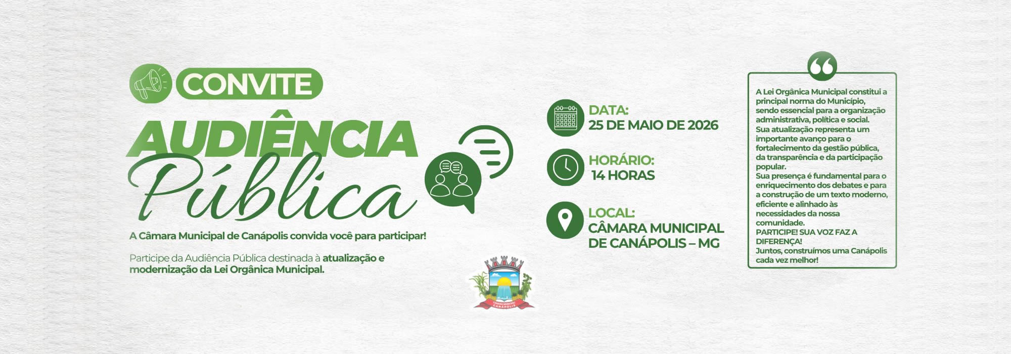 Convite Audiência Pública - Câmara Municipal de Canápolis