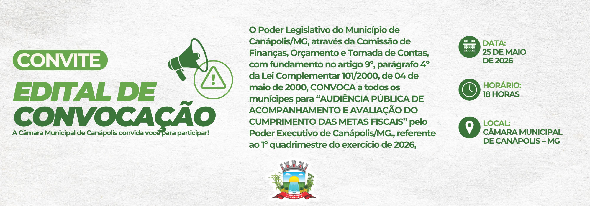 Convite Audiência Pública - Câmara Municipal de Canápolis